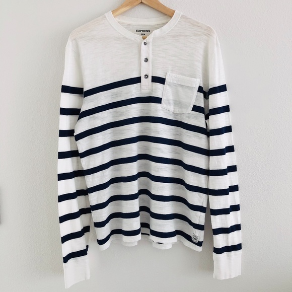 Express Other - Express White Navy Stripe Henley Shirt